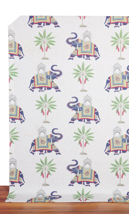 Cotton Printed Home Decor Fabric Sample (White/ Grey/ Purple)