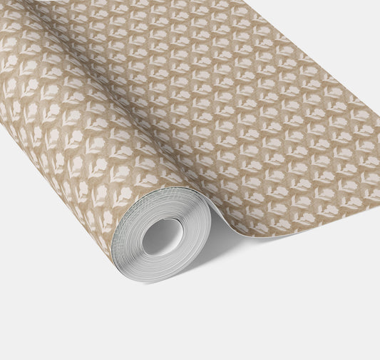 Neutral Small Floral Block Print Traditional Wallpaper (Beige/ White)