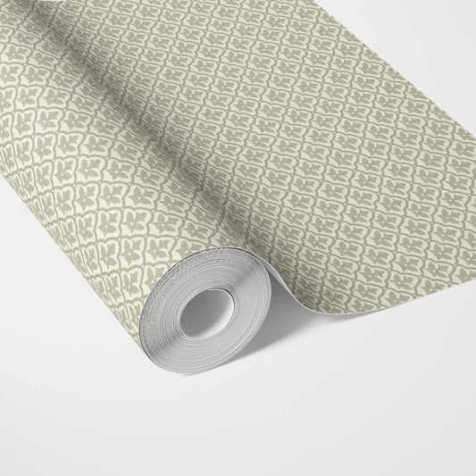 Small-Scale Floral Lattice Traditional Wallpaper (Green/ White)