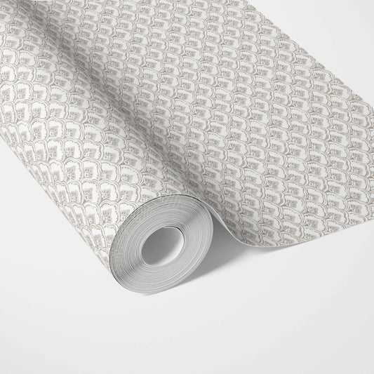 Small-Scale Floral Lattice Traditional Wallpaper (Gray/ White)