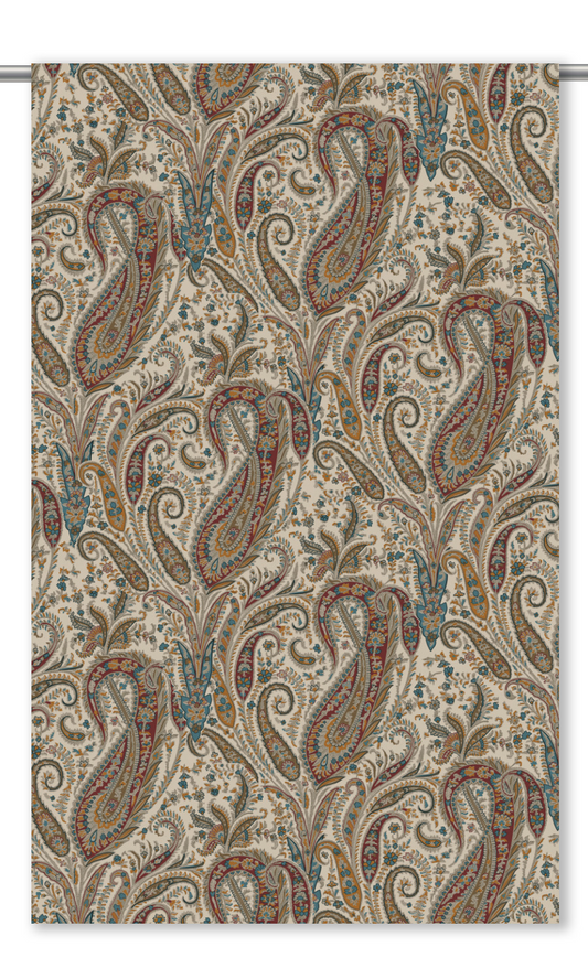 Paisley Floral Velvet Window Curtains (Wine Red/ Sea Blue/ Cream)