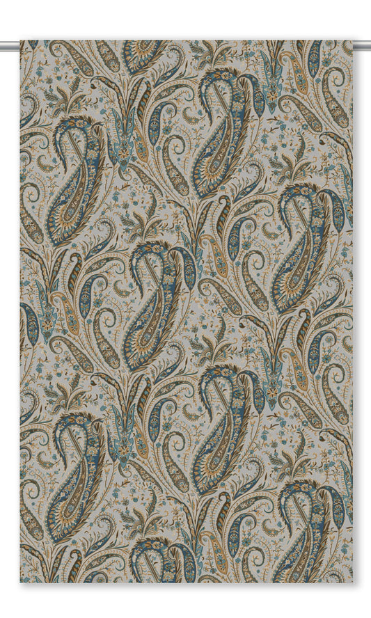Paisley Floral Velvet Drapery (Sea Blue/ Peanut Brown/ Cream)