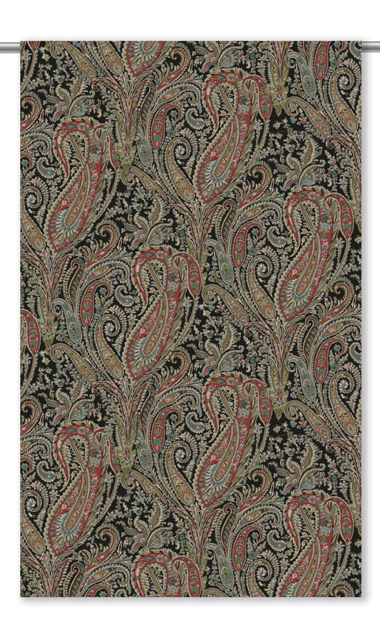Paisley Floral Velvet Curtain Panels (Brick Red/ Pale Blue/ Black)