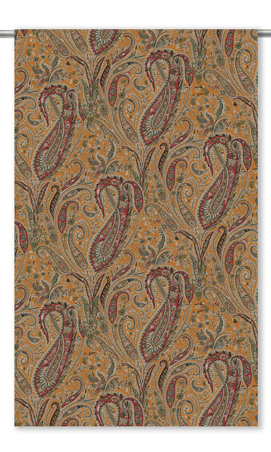 Paisley Floral Velvet Home Decor Fabric Sample (Golden Yellow/ Brick Red/ Green)