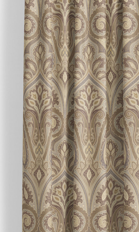 Paisley Damask Velvet Home Decor Fabric By the Yard (Peanut Brown/ Tan Beige)