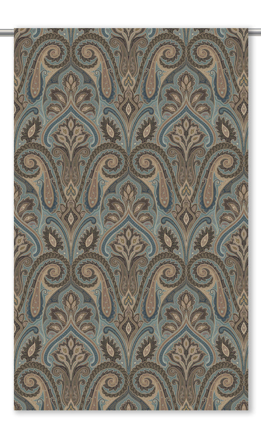 Paisley Damask Velvet Window Curtains (Mocha Brown/ Steel Blue/ Beige)
