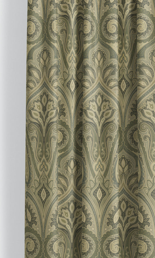 Paisley Damask Velvet Home Decor Fabric Sample (Dark Olive Green/ Dusty Yellow)