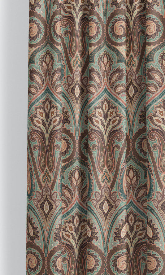 Paisley Damask Velvet Home Decor Fabric Sample (Mahogany Brown/ Teal Green/ Salmon Pink)