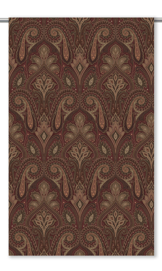 Paisley Damask Velvet Drapes (Maroon Red/ Beige/ Coffee Brown)