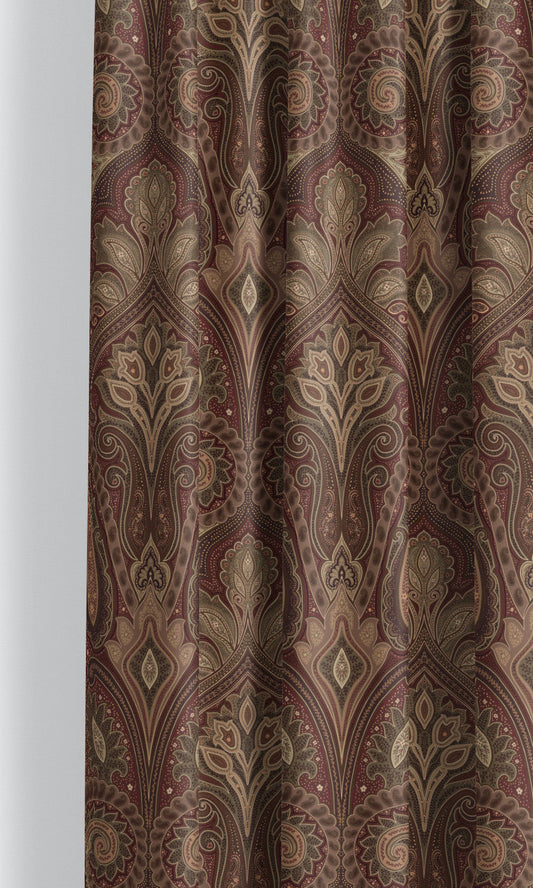 Paisley Damask Velvet Home Decor Fabric Sample (Maroon Red/ Beige/ Coffee Brown)