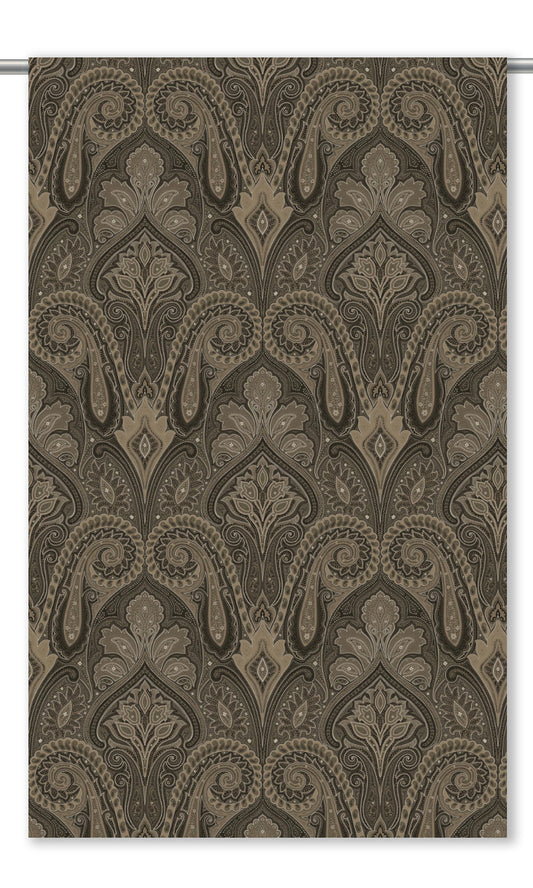 Paisley Damask Velvet Window Curtains (Dark Gray/ Greige)