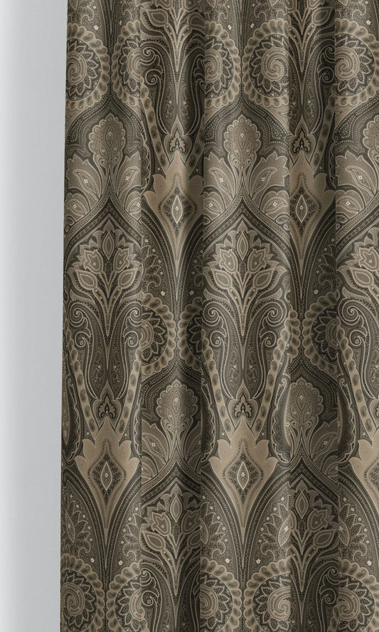 Paisley Damask Velvet Home Decor Fabric By the Yard (Dark Gray/ Greige)