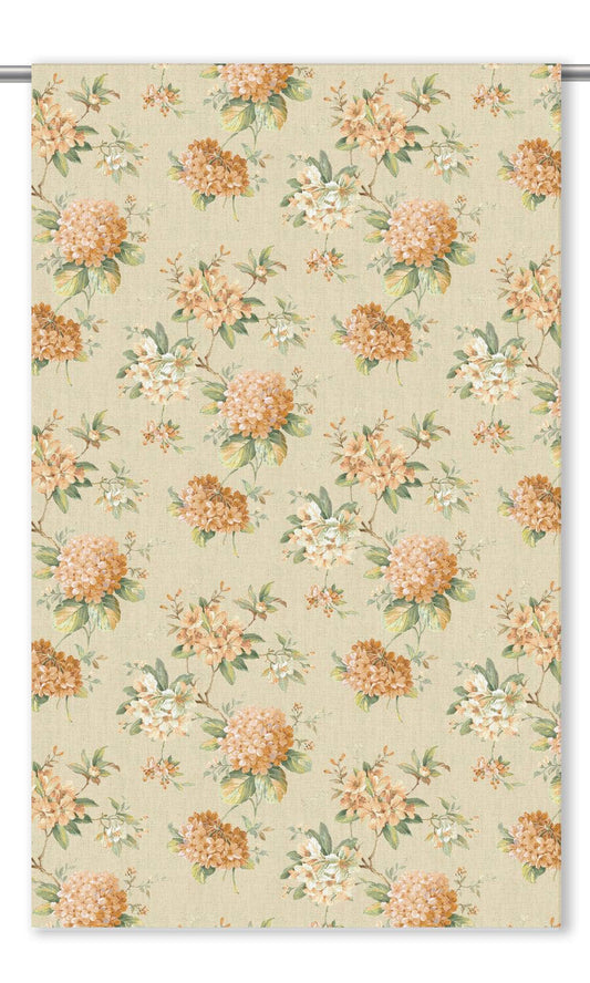 English Floral Home Decor Fabric By the Yard (Pastel Orange/ Olive Green/ Beige)