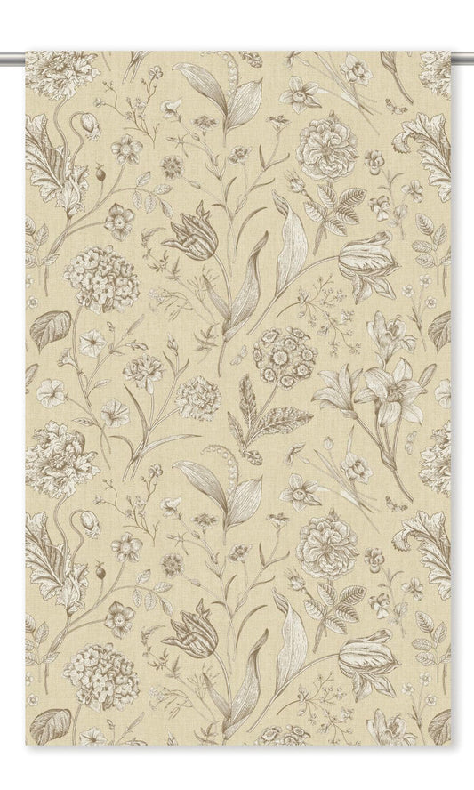 Botanical Floral Home Decor Fabric By the Yard (Light Tan/ Sepia Brown)
