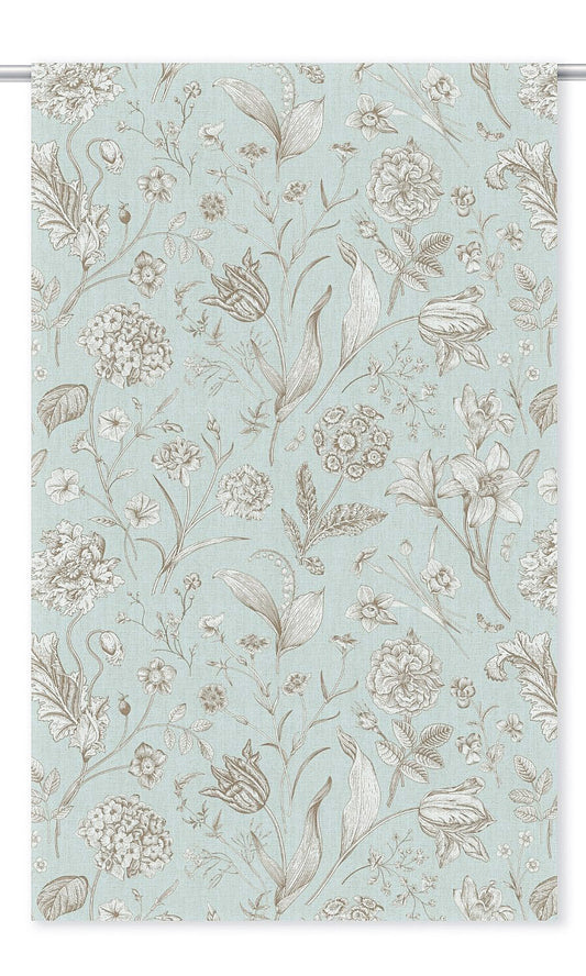 Botanical Floral Home Decor Fabric By the Yard (Powder Blue/ Sepia Brown)