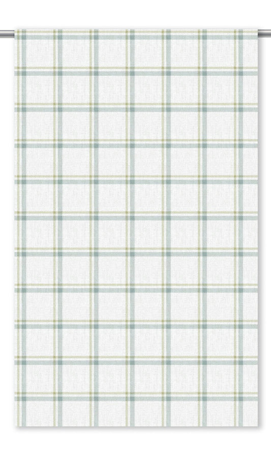 Tattersall Check Home Decor Fabric By the Yard (White/ Powder Blue/ Green)