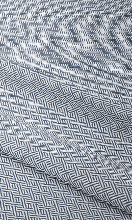 Crosshatch Geo-Print Window Curtains (Denim Blue/ White)