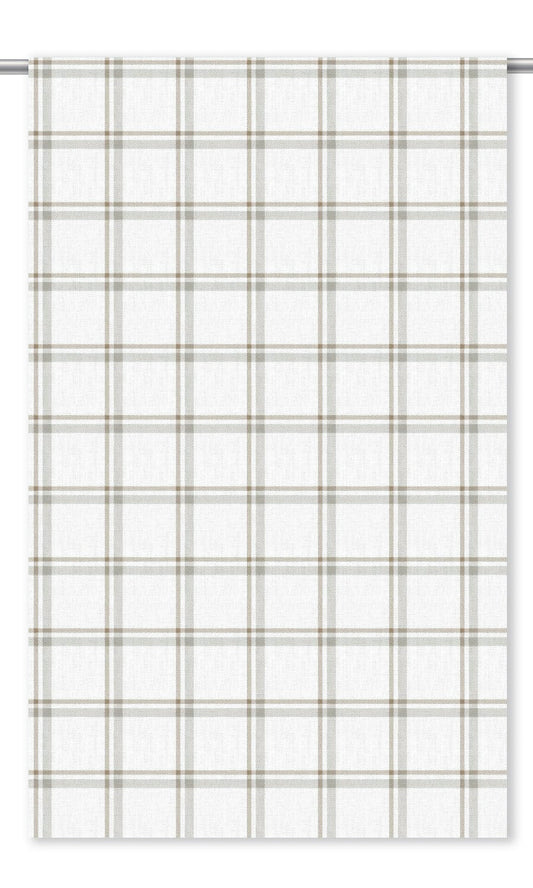 Tattersall Check Home Decor Fabric Sample (White/ Brown/ Pale Gray)
