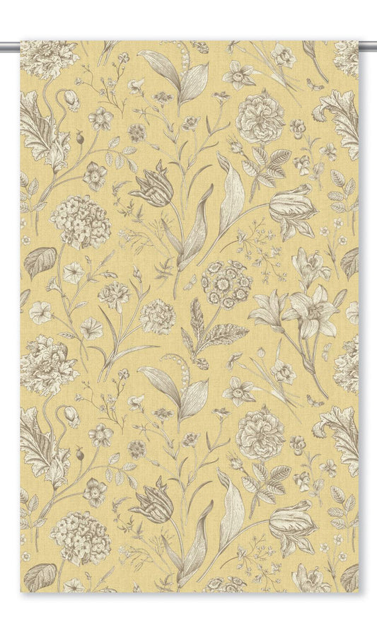 Botanical Floral Home Decor Fabric By the Yard (Buttery Yellow/ Sepia Brown)