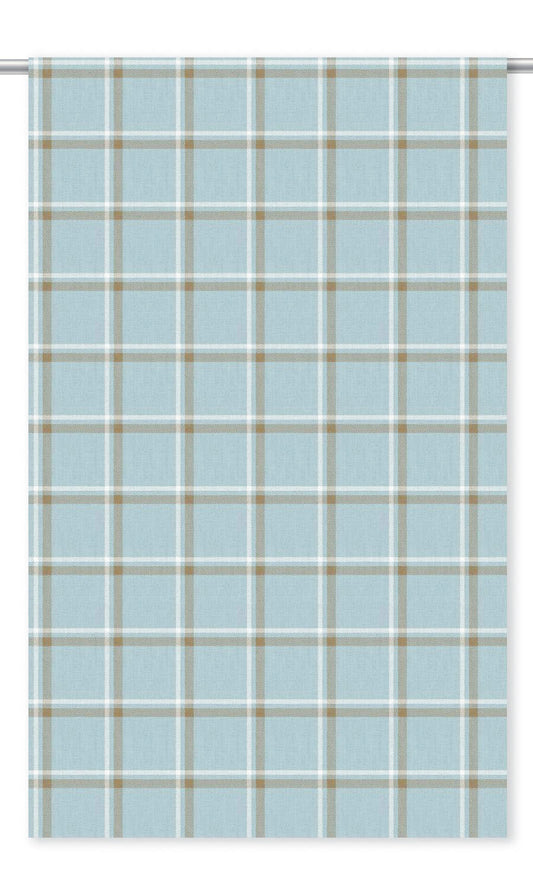 Tattersall Check Window Curtains (Powder Blue/ Pastel Orange)