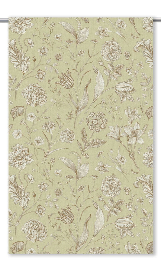 Botanical Floral Home Decor Fabric By the Yard (Pale Sage/ Sepia Brown)