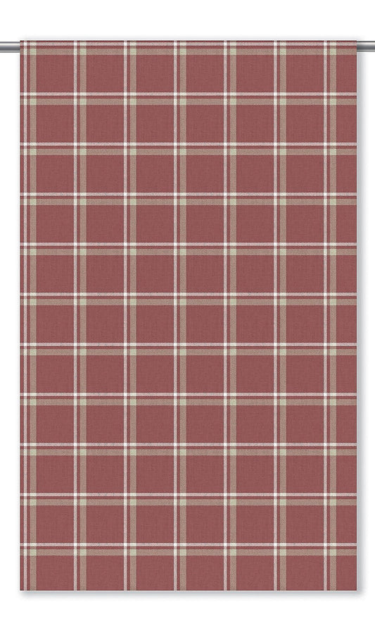 Tattersall Check Window Curtains (Brick Red/ Beige)