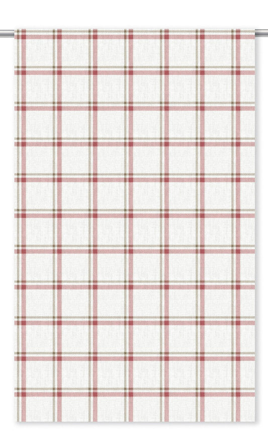 Tattersall Check Window Curtains (White/ Crimson/ Olive Green)