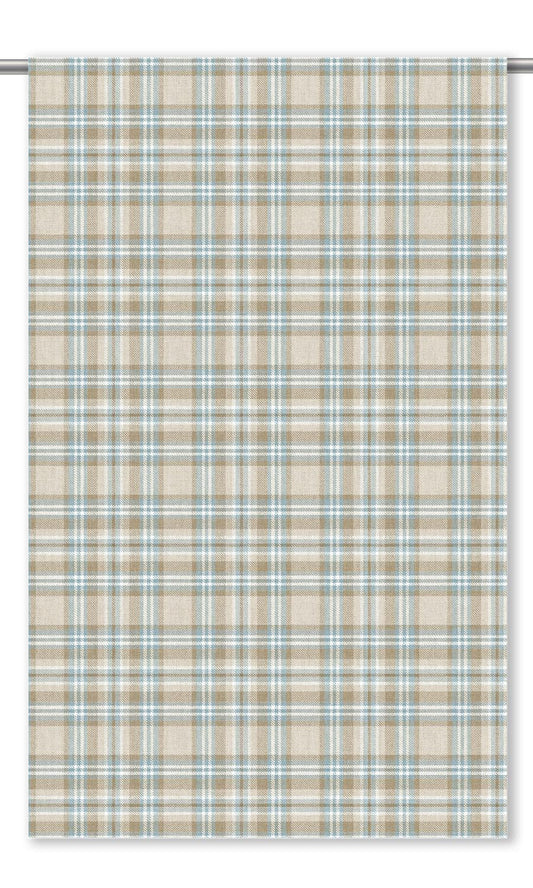 Plaid Window Curtains (Powder Blue/ Beige)