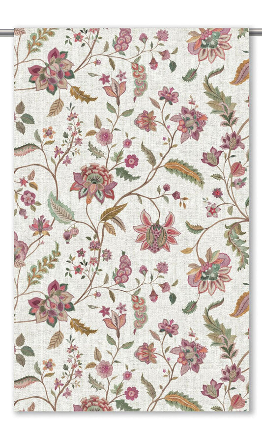English Jacobean Floral Curtain Panels (Warm White/ Rose Pink)