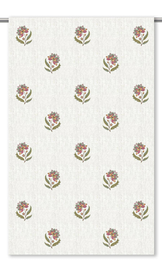 Block Print Floral Home Decor Fabric By the Yard (Cream/ Dusty Pink/ Olive Green)