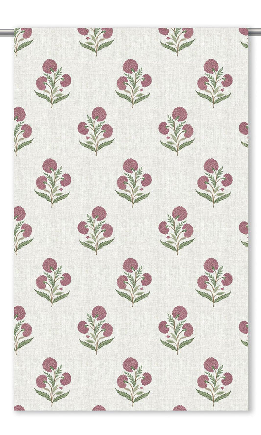 Poppy Motif Floral Window Curtains (Warm White/ Dusty Pink)