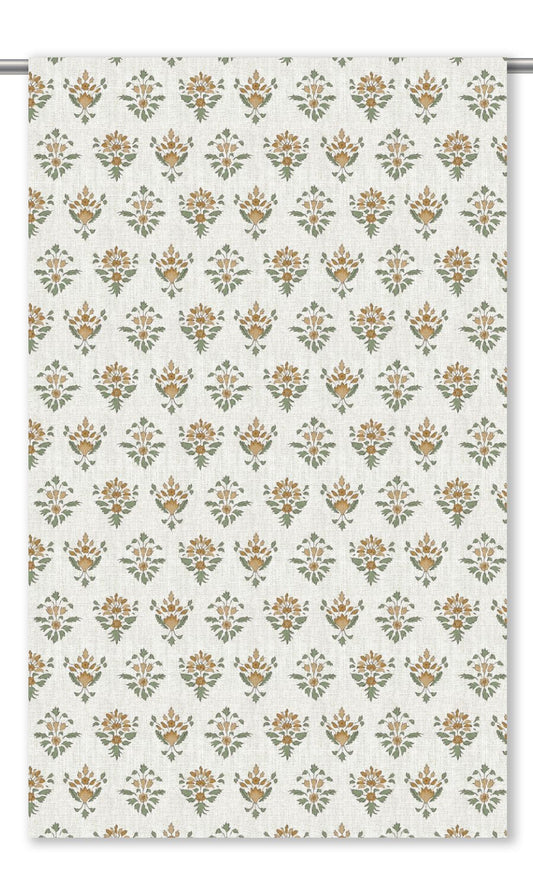 Block Print Floral Home Decor Fabric By the Yard (Warm White/ Yellow/ Orange)