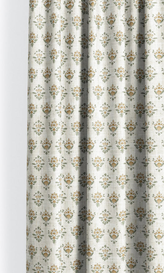 Block Print Floral Window Curtains (Warm White/ Yellow/ Orange)