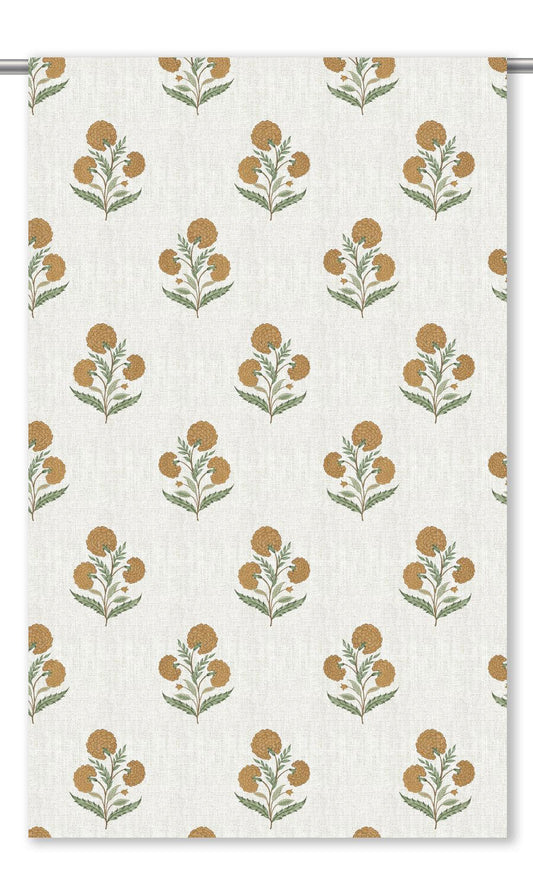 Poppy Motif Floral Home Decor Fabric Sample (Cream/ Bronze Orange/ Deep Yellow)