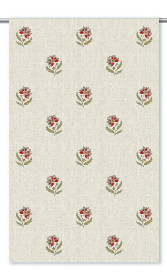 Block Print Floral Home Decor Fabric By the Yard (Ivory-Beige/ Red/ Pink)