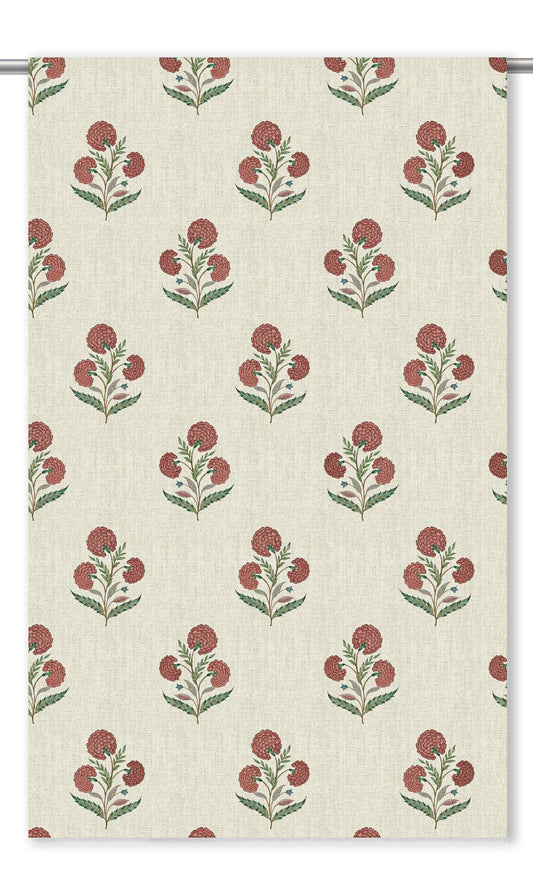 Poppy Motif Floral Home Decor Fabric Sample (Ivory-Beige/ Deep Red)