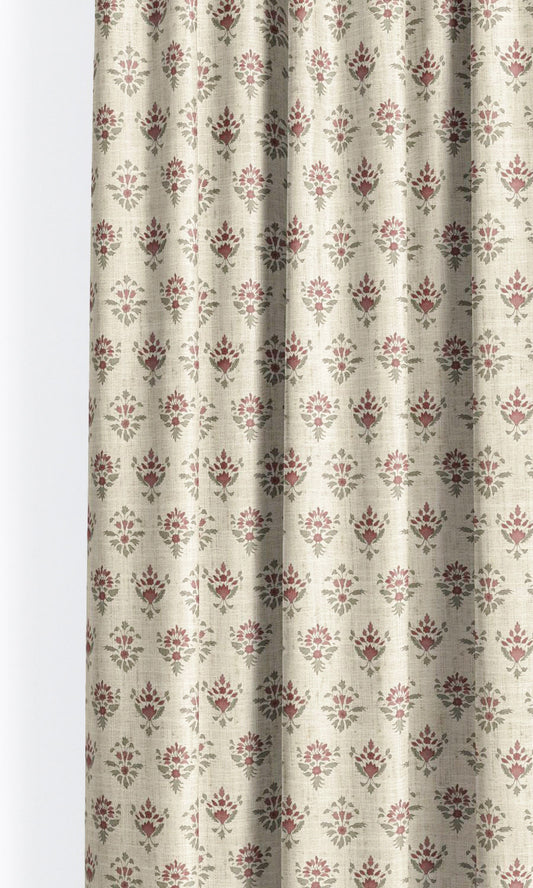 Block Print Floral Window Curtains (Ivory-Beige/ Deep Red)