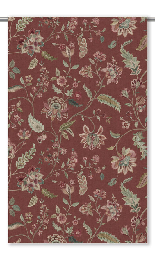 English Jacobean Floral Home Decor Fabric Sample (Burgundy Red/ Forest Green)
