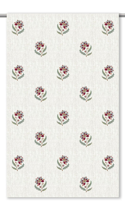 Block Print Floral Home Decor Fabric By the Yard (Cream/ Burgundy Red)