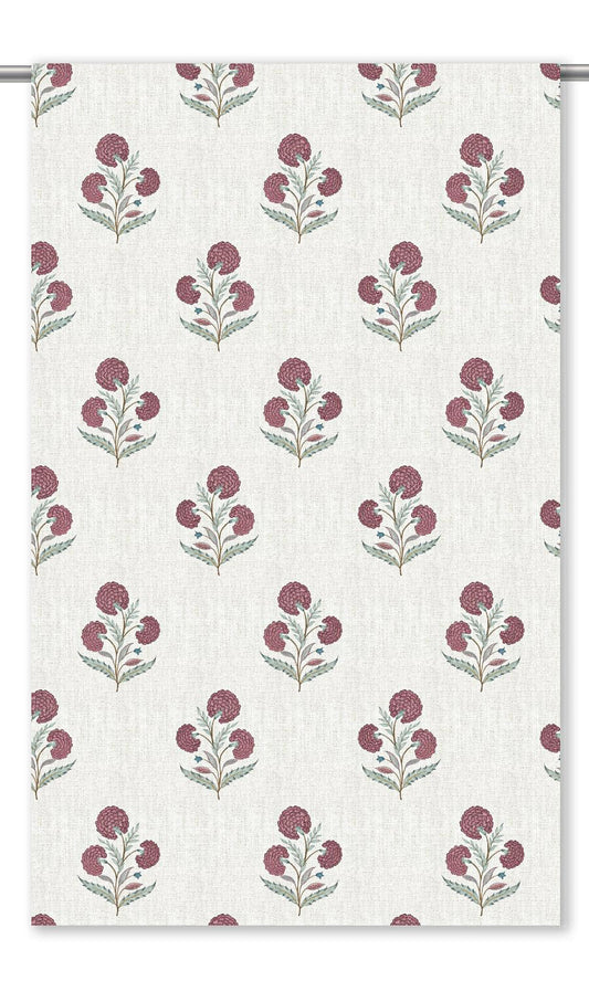 Poppy Motif Floral Curtain Panels (Cream/ Burgundy Red/ Deep Pink)