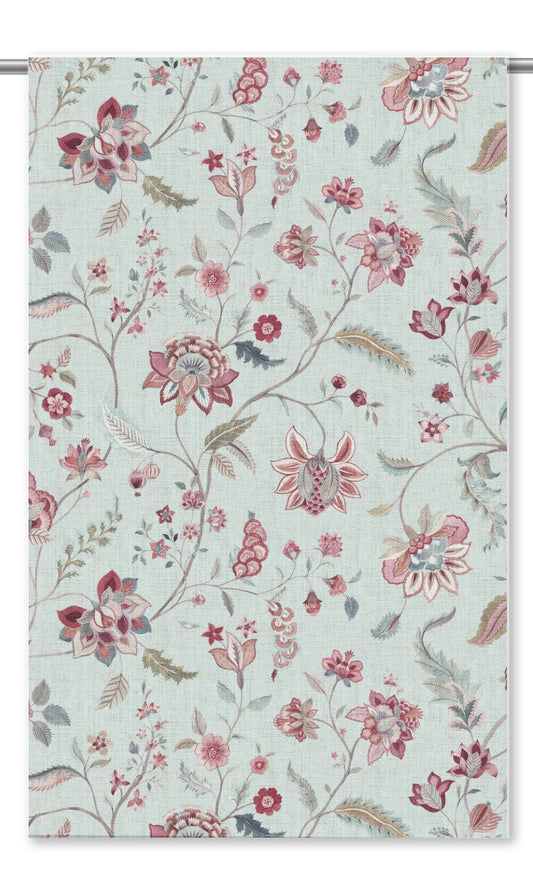 English Jacobean Floral Home Decor Fabric Sample (Pastel Blue/ Deep Red/ Pink)