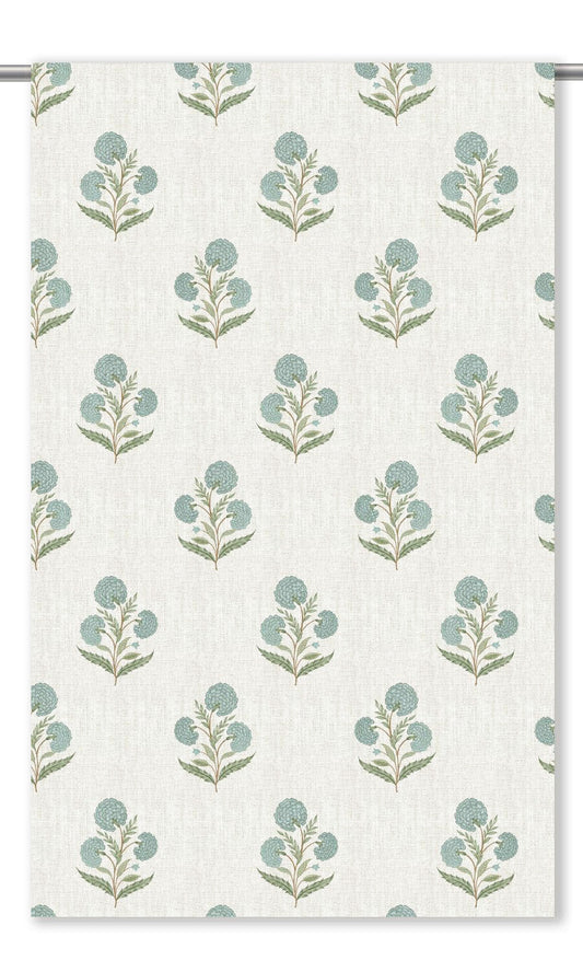Poppy Motif Floral Home Decor Fabric By the Yard (Warm White/ Pastel Blue)