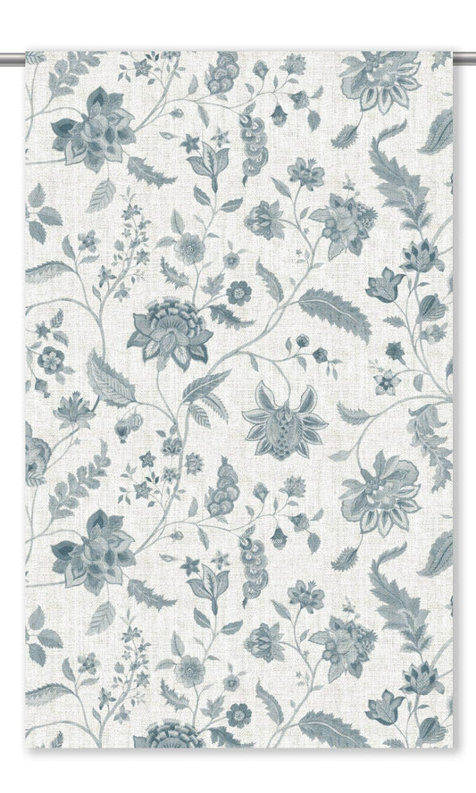 English Jacobean Floral Curtain Panels (Warm White/ Pastel Blue)