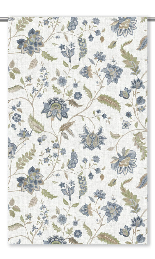 English Jacobean Floral Drapes (Cream/ Navy/ Blue/ Green)