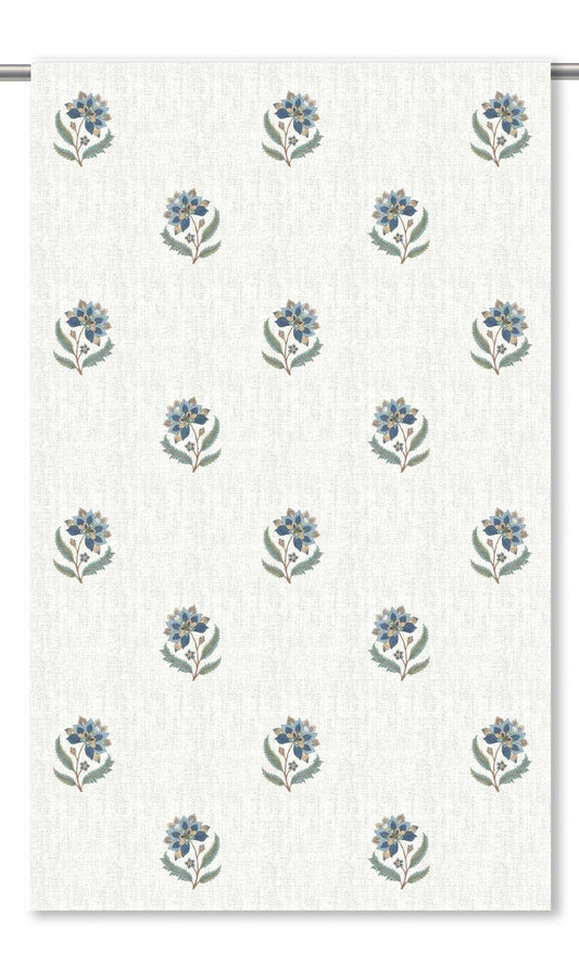 Block Print Floral Window Curtains (Warm White/ Navy Blue)
