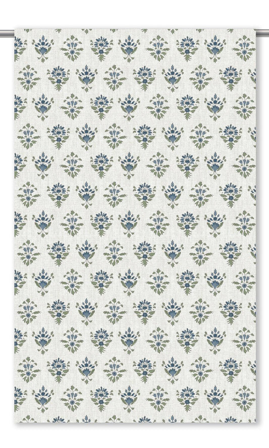 Block Print Floral Window Blinds (Off-White/ Navy Blue/ Green)