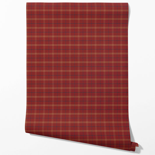 Geometric Plaid Checkered Traditional Wallpaper Sample (Red/ Yellow/ Blue)