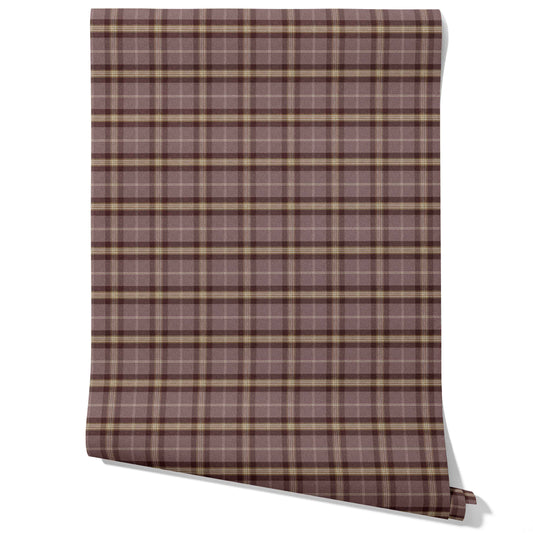 Geometric Plaid Checkered Traditional Wallpaper Sample (Purple/ Mauve/ Pink/ Cream)