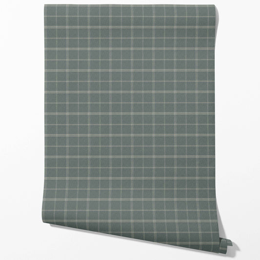 Geometric Plaid Checkered Traditional Wallpaper Sample (Blue-Gray)