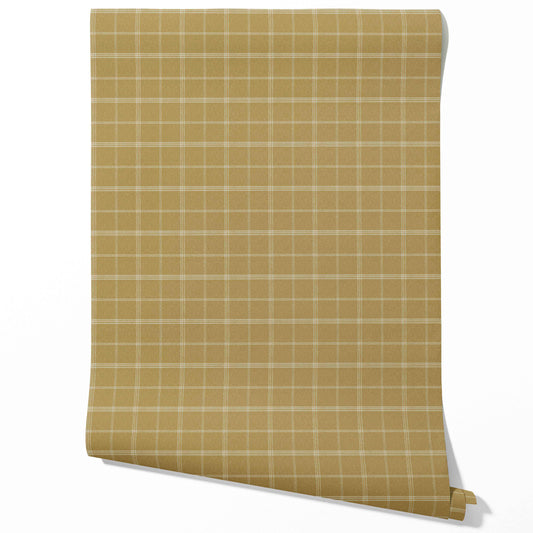 Geometric Plaid Checkered Traditional Wallpaper (Mustard Yellow)